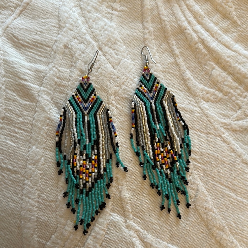 Native Canadian Elegant Beaded Fringe Earrings